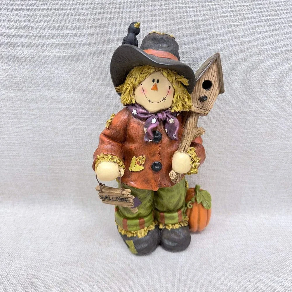 Harvest Scarecrow Figurine Fall Decor Welcome Sign Birdhouse Pumpkin 7.5 Inch